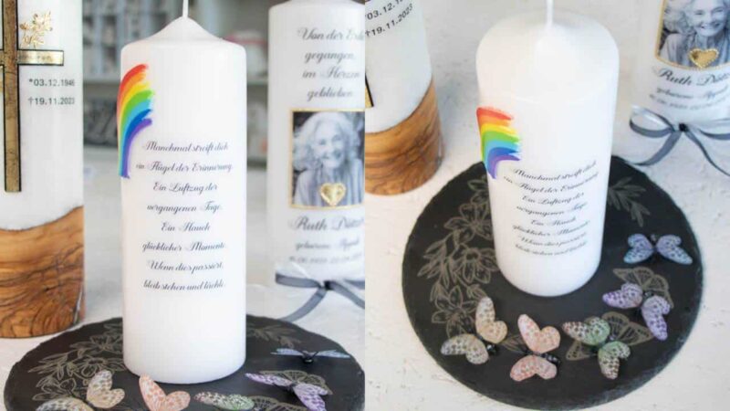 Sternenkind Trauerkerze mit Regenbogen