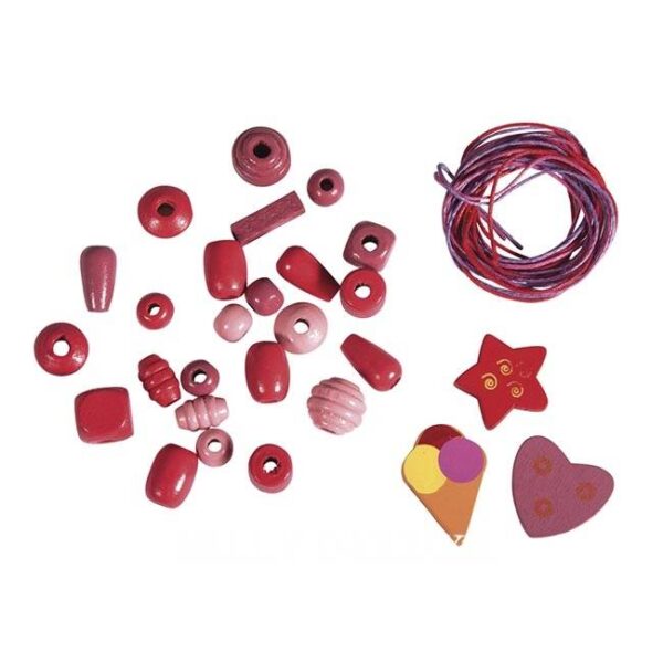 Bastelset für Kinder, Holzperlenkette pink