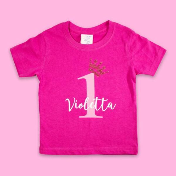 T-Shirt mit Name zum ersten Geburtstag, pink