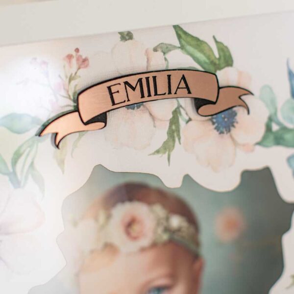 Vintagebanner mit Namensgravur in der Farbe kupfer