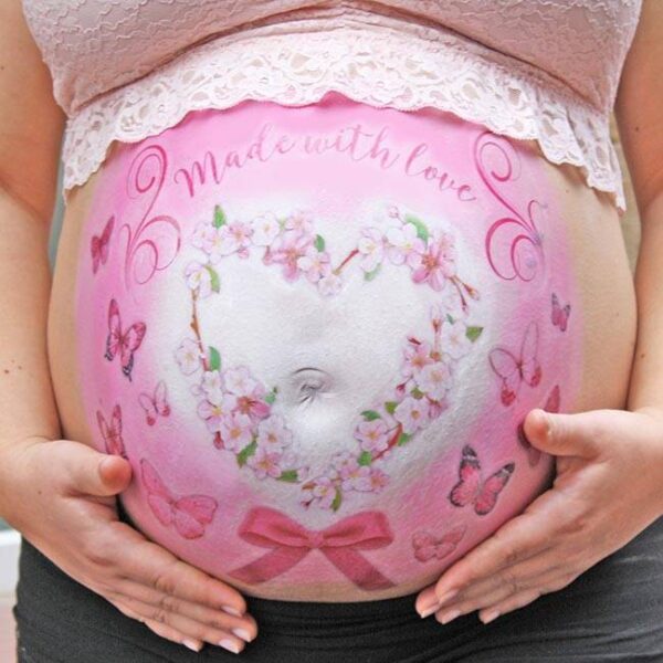 Babybauch Tattoofolie Made with love, 3 Farben