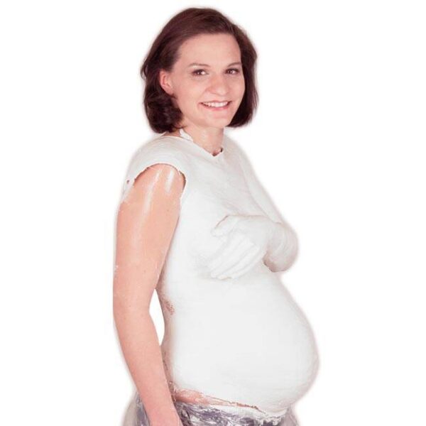 Gipsabdruck Babybauch mit Arm und Hand