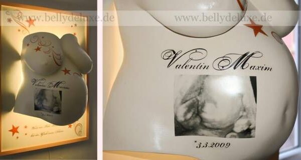 Gipsabdruck Babybauch mit Ultraschallbild
