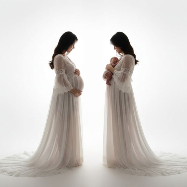 Schwangerschaftsfotografie mit Babybauch und nach der Geburts als Bildkomposition