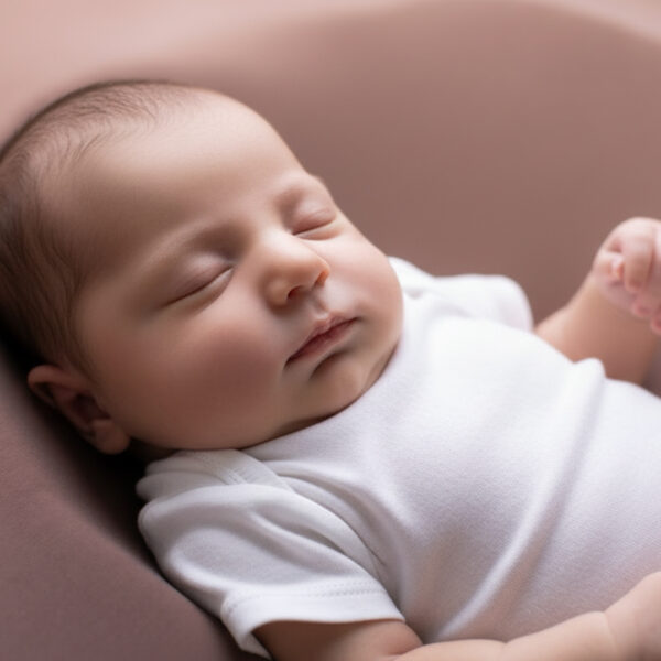 Baby Fotoshooting Mini Paket in Karlsruhe - Baby liegt in einer Herzform auf einem braunen Hintergrund