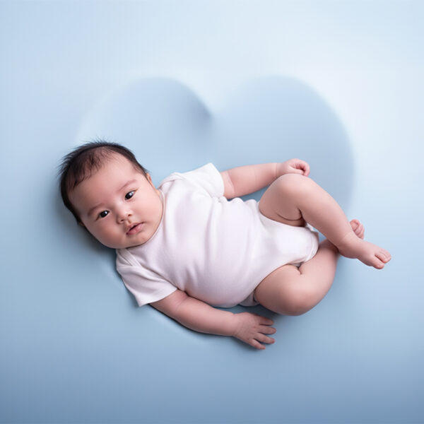 Newborn Shooting mit hellblauem Hintergrund