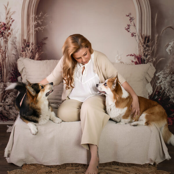 Vorbereitetes Boho-Fotoset für Mini-Sessions im Atelier Stolzenburg in Karlsruhe, geeignet für Mensch und Hund.